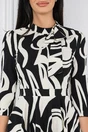 Rochie office din stofa neagra cu imprimeuri albe si buzunare functionale