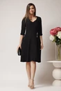 Rochie office din stofa neagra cu nasturi in talie