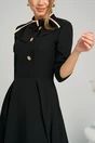 Rochie office din stofa neagra cu nasturi la bust si guler cu funda