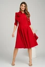 Rochie office din stofa rosie cu floare pe bust