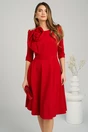 Rochie office din stofa rosie cu floare pe bust