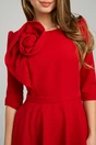 Rochie office din stofa rosie cu floare pe bust