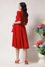 Rochie office din stofa rosie cu funda in talie