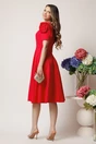 Rochie office din stofa rosu zmeura clos cu trandafiri la maneci