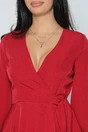 Rochie office din stofa rosu zmeura cu funda in talie