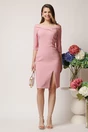 Rochie La Donna de ocazie din stofa roz conica cu decolteu barcuta