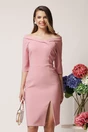 Rochie La Donna de ocazie din stofa roz conica cu decolteu barcuta