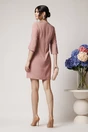 Rochie office din stofa roz cu nod in talie si detalii bordo