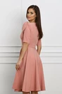 Rochie office din stofa roz piersica cu funda pe umar