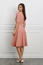 Rochie office din stofa roz piersica cu funda pe umar