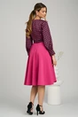 Rochie office din stofa si satin fucsia cu imprimeu pepit la bust