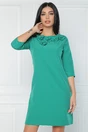 Rochie office din stofa verde accesorizata cu floricele la bust