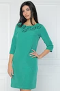 Rochie office din stofa verde accesorizata cu floricele la bust