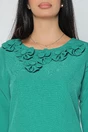Rochie office din stofa verde accesorizata cu floricele la bust