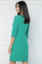 Rochie office din stofa verde accesorizata cu floricele la bust
