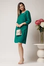 Rochie office din stofa verde cu buzunare si nasturi decorativi