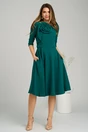 Rochie office din stofa verde cu floare pe bust
