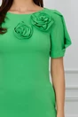 Rochie office din stofa verde cu flori maxi pe bust