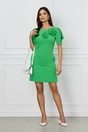 Rochie office din stofa verde cu flori maxi pe bust