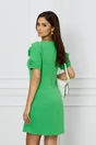 Rochie office din stofa verde cu flori maxi pe bust