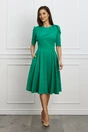 Rochie office din stofa verde cu funda pe umar