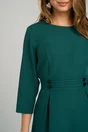 Rochie office din stofa verde cu nasturi in talie