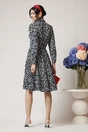 Rochie office din triplu voal neagra cu buline si cordon in talie