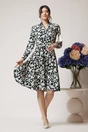 Rochie office din triplu voal neagra cu floricele si cordon in talie