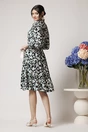 Rochie office din triplu voal neagra cu floricele si cordon in talie