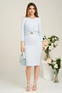 Rochie office din viscoza bleu cu pliuri pe bust si cordon in talie