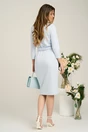 Rochie office din viscoza bleu cu pliuri pe bust si cordon in talie