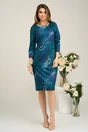 Rochie office din viscoza bleumarin cu zebra print turcoaz