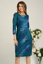 Rochie office din viscoza bleumarin cu zebra print turcoaz