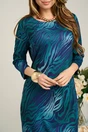 Rochie office din viscoza bleumarin cu zebra print turcoaz