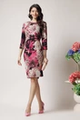 Rochie office din viscoza cu imprimeu fucsia si bej