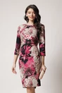 Rochie office din viscoza cu imprimeu fucsia si bej
