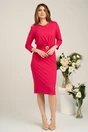 Rochie office din viscoza fucsia cu pliuri pe bust si cordon in talie, 4, dyfashion.ro