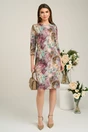 Rochie office din viscoza lila cu imprimeu verde mint