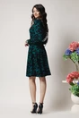 Rochie office din viscoza verde cu imprimeuri negre si curea in talie