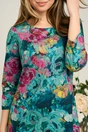 Rochie office din viscoza verde cu trandafir roz