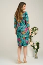 Rochie office din viscoza verde cu trandafir roz