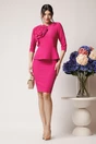 Rochie office din stofa fucsia cu peplum si floare maxi pe bust