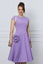 Rochie office lila cu trandafiri la buzunare