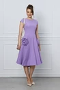 Rochie office lila cu trandafiri la buzunare