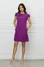 Rochie office magenta cu flori si perle