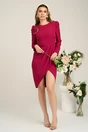 Rochie office din stofa magenta cu pliuri pe fusta si la umeri