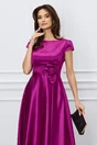 Rochie office magenta lunga cu floare in talie