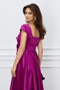 Rochie office magenta lunga cu floare in talie