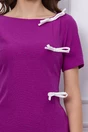 Rochie office magenta scurta cu funde albe si crepeu pe fusta