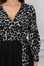 Rochie office din stofa neagra cu imprimeu alb la bust